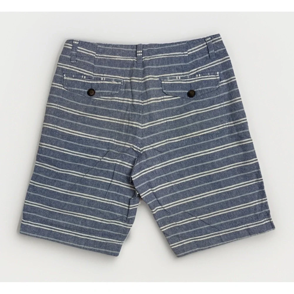 J. Crew Mens Blue and White Striped Flat Front Summer Shorts Linen Blend Size 30